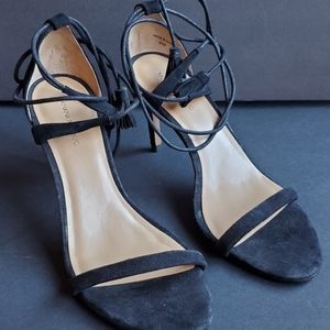 Banana Republic Black Suede Bare Heel Ankle Strap